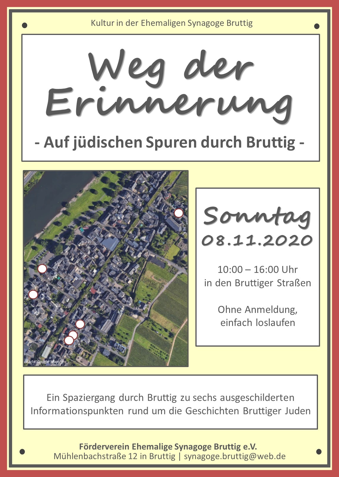 Plakat Ehem. Synagoge Bruttig Weg der Erinnerung 08.11.2020